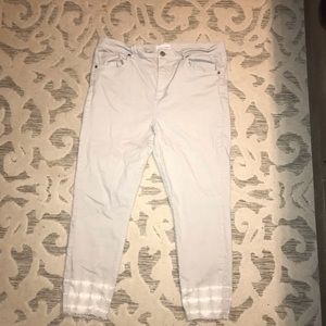 Ann Taylor White Tie Dye Raw Hem Skinny Crop High Wasted Jeans Women Size 33/16